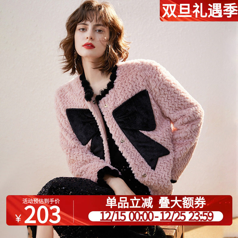 白鹿语甜美撞色蝴蝶结圆领外套