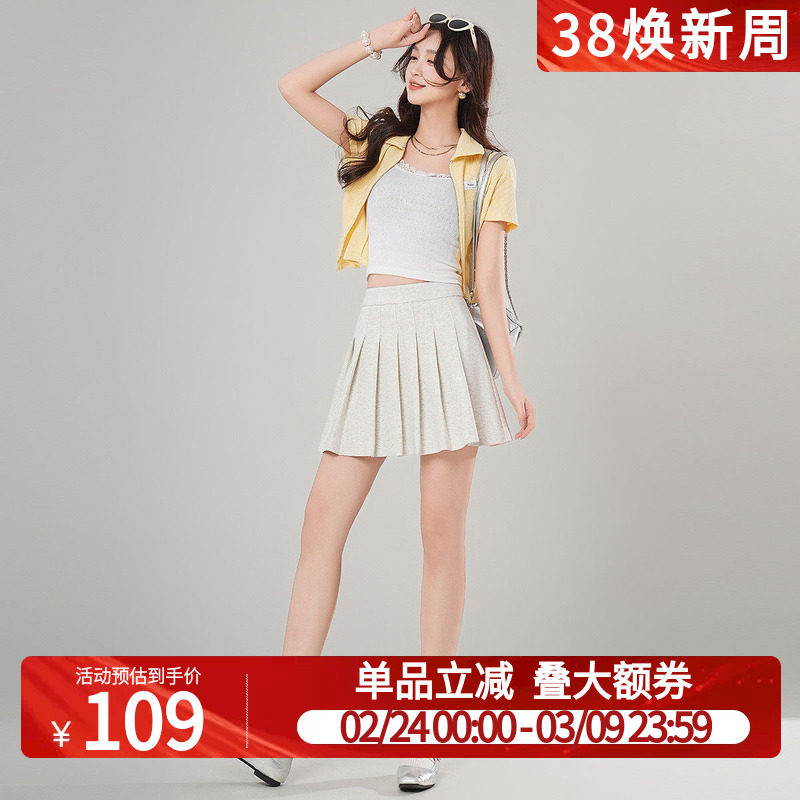 白鹿语学院风百褶裙25夏季新款小个子高腰显瘦高级感jk短裙半身裙