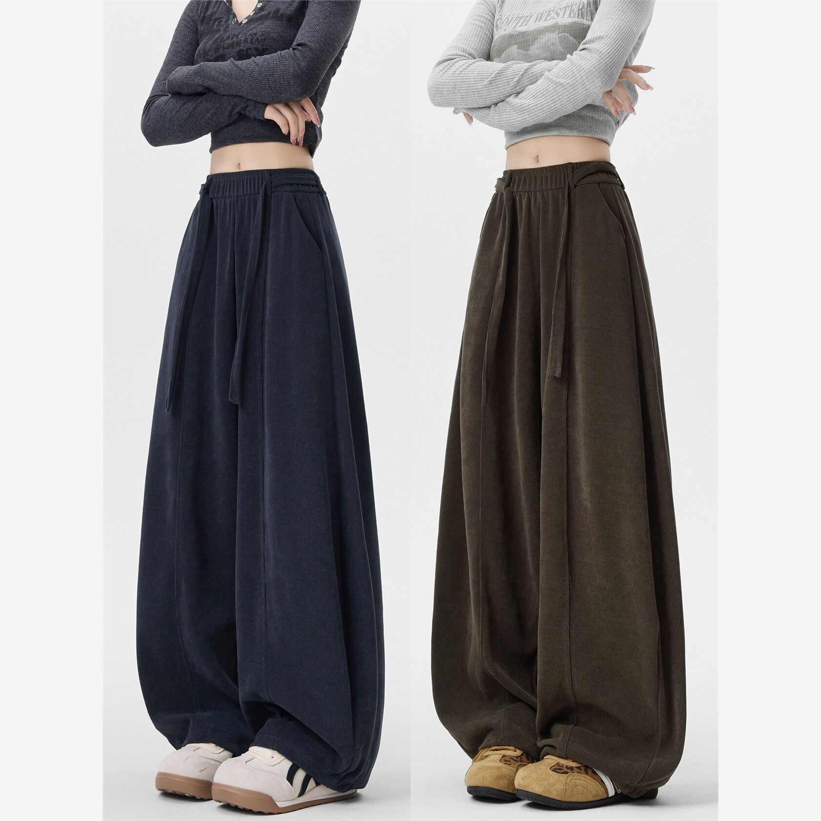 日系气球弯刀裤女秋季2025新款高腰垂感休闲运动裤宽松针织阔腿裤