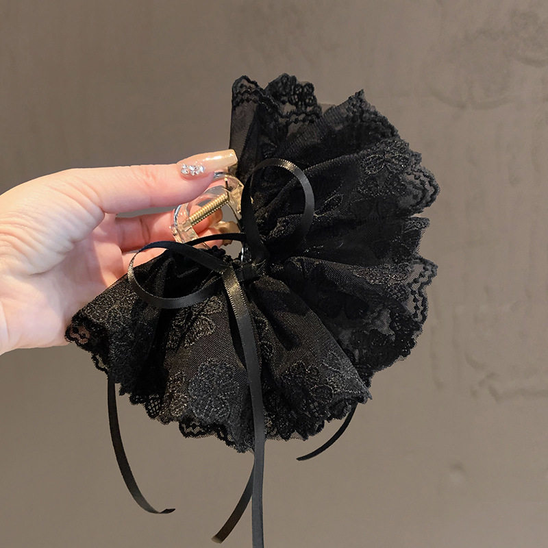 日韩超仙蝴蝶结丝带花朵蕾丝抓夹女后脑勺马尾夹半扎发鲨鱼夹发抓