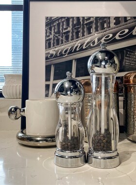 livingbank中古银色黑胡椒研磨器海盐手动透明高颜值调料收纳瓶