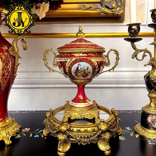 一等品 铜配瓷精致糖果罐法式别墅E下午茶美式储物罐欧式奢华摆件