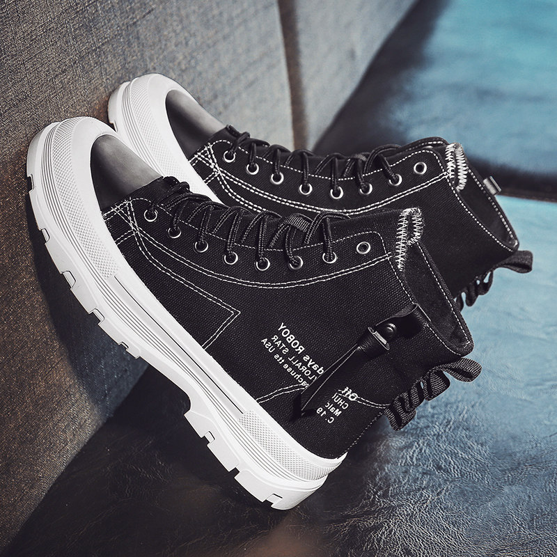 高筒马丁靴男鞋冬季秋冬薄款工装靴子帆布百搭中筒鞋男款短靴潮鞋,流行男鞋,时装靴,淘宝优惠券,粉丝福利购,淘宝优惠卷