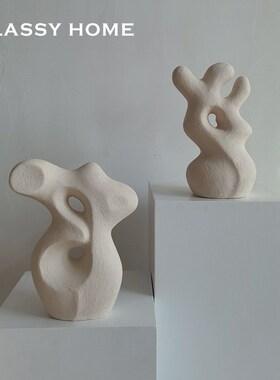 罗马洞石风抽象艺术手工陶艺摆件 侘寂风现代简约民宿样板房装饰
