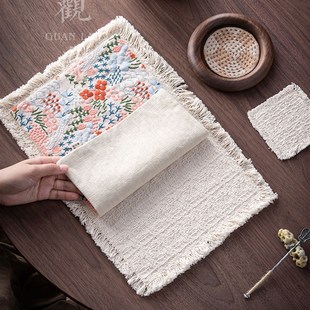 观澜手绣茶席,干泡沫席,桌旗,茶桌席,茶席,壶席,织物,保温垫,茶道