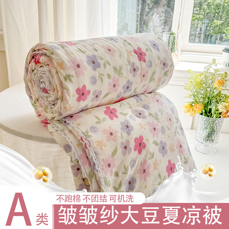 2024新款皱皱纱小花边夏被空调被夏凉被夏季学生薄被子被芯可机洗,床上用品,化纤被,淘宝优惠券,粉丝福利购,淘宝优惠卷