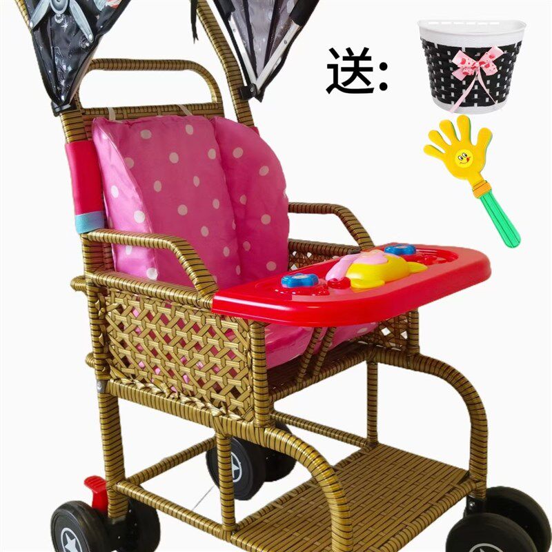 006竹藤推车小孩推车轻便藤椅小推车仿藤条编制夏季婴儿车藤编车