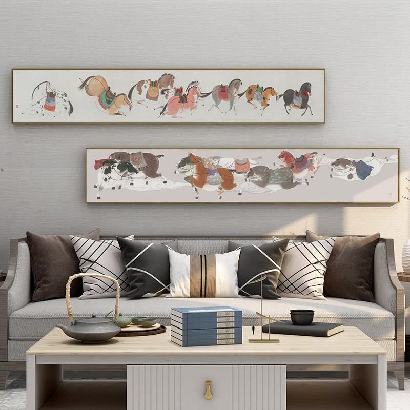 网红燕雷八骏图功马到成挂画新中式厅背景墙客面装饰画卧室床头壁