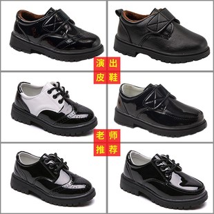 男童黑皮鞋黑色礼仪鞋英伦风男孩演出秋冬儿童加绒小皮鞋学生花童