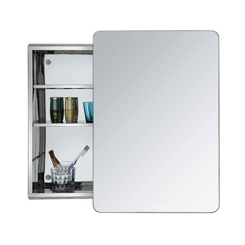 不锈钢浴室镜柜 卫生间镜子带置物柜移门推拉门储物柜 圆角镜子柜