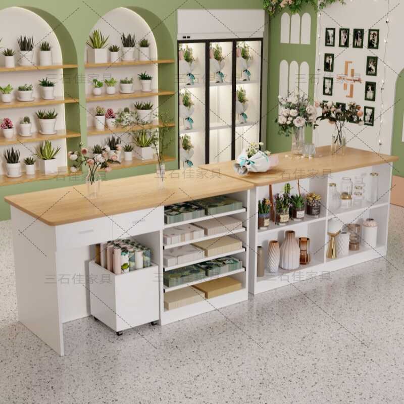 抽屉抽拉包装纸收纳双面柜花店花艺师多功能台操作台插花展示台