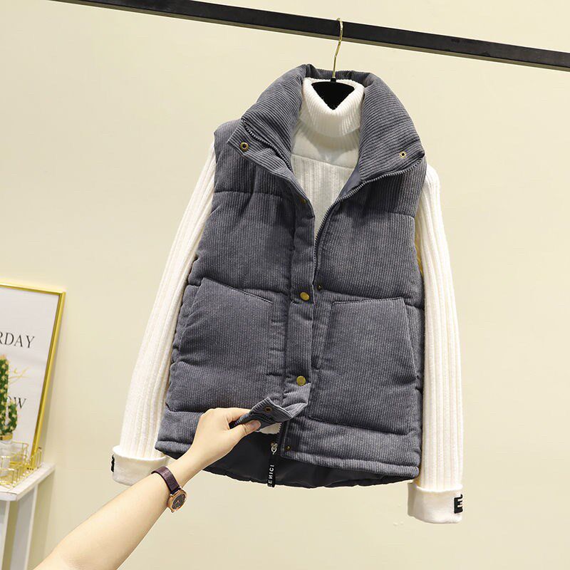 棉马甲女秋冬季2025新款韩版宽松短款百搭灯芯绒坎V肩羽绒棉服外