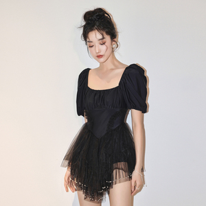 金珠泳衣女夏季纯欲风气质连体裙A式显瘦遮肚高级感保守温泉游泳