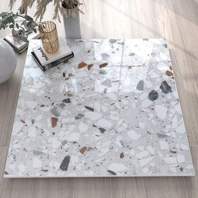 亮光彩色水磨石地砖800x800灰色客厅餐厅瓷砖黑色颗粒酒店地砖