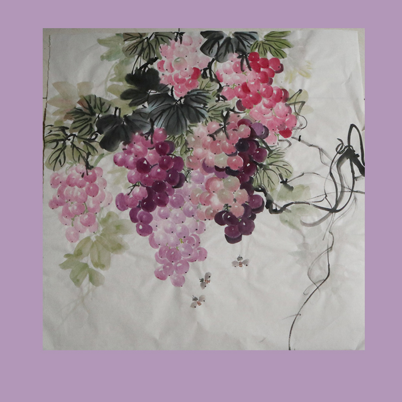 葡萄国画纯手绘硕果累累图无框无款画三尺方斗玄关客厅中式装饰画