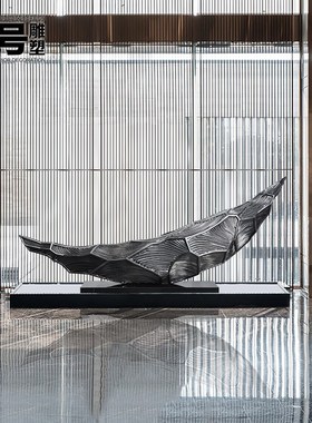 酒店大堂摆件大型落地金属聚宝船抽象雕塑售楼处公司大厅艺术装置