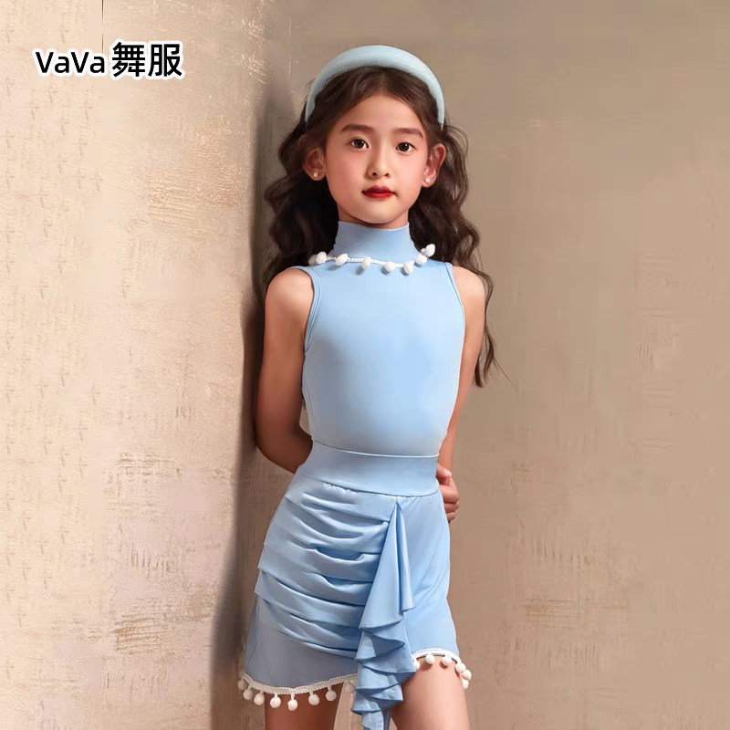 vava拉丁舞服女舞蹈训练功服儿童网红无袖上课表演出裙套装