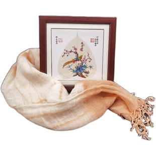 重庆特色礼物非遗天然叶脉画+荣昌夏布围巾组合套装礼盒纪念品