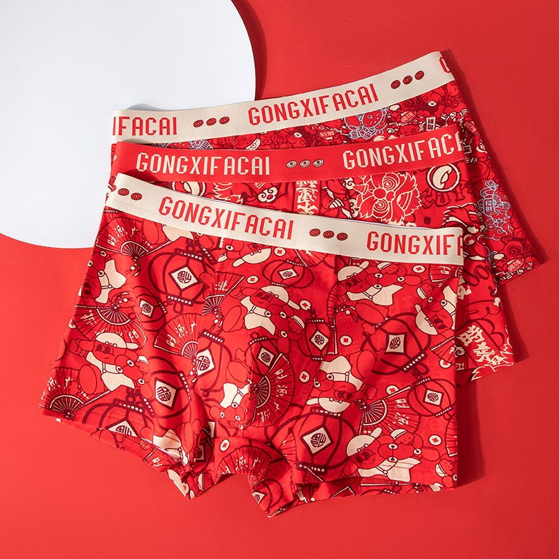 本命年胖男童内裤秋冬新款新年平角裤青少年大红色四角裤喜庆