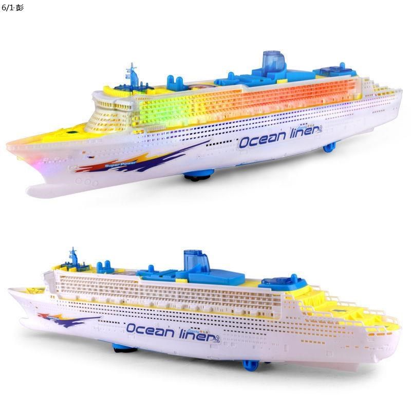 大号豪华游轮模型轮船快艇逼真 电动灯光音乐万向儿童玩具船礼物