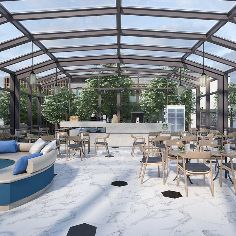 可折叠移动阳光房定制户外露台阳台天井移动顶别墅智能伸缩玻璃房