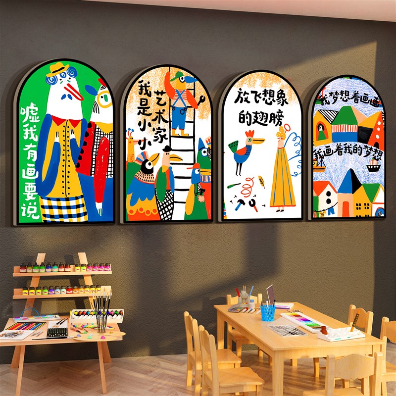 画展布置美术教室墙面装饰互动幼儿园环创主题成品培训机构文化贴