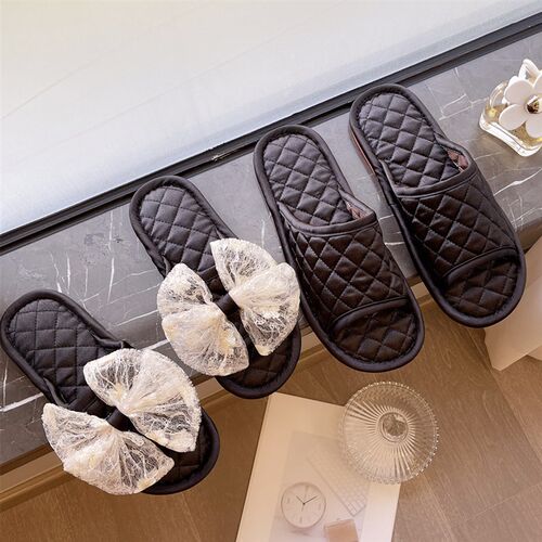 仙女风蕾丝家用秋室内女士拖鞋卧室地板情侣防滑居家布艺软底四季