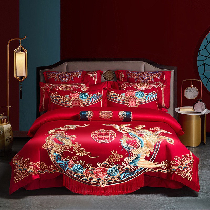 床上床单被罩四件套婚庆结婚四件套红色四件套全棉2025新款