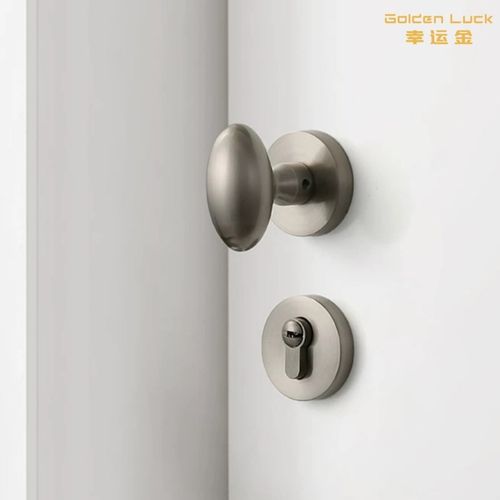 亮银色金色分体鸭蛋锁简约静音磁吸室内门把手圆形双开门实木门锁