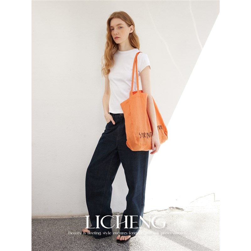 礼诚  把黄昏背在身上 100%亚麻刺绣大容量布袋包单肩布包购物袋