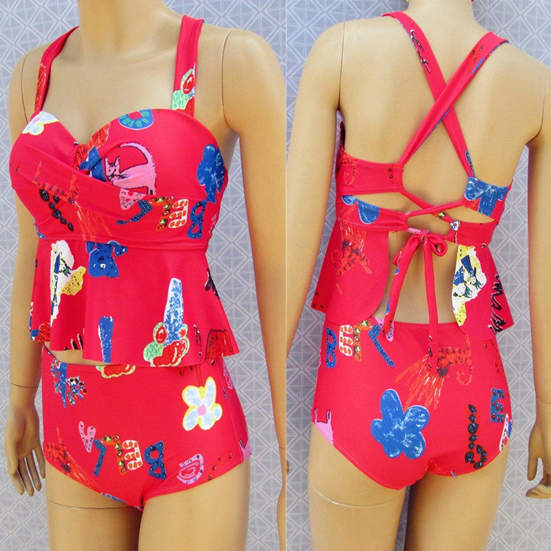 泳衣女三件套分体裙式大胸钢托聚拢保守遮肚显瘦温泉大码E杯泳装