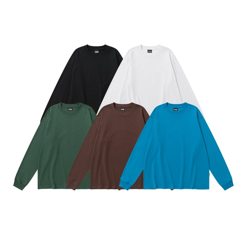 16色秋冬百搭基础纯色打底小领口圆领长袖T恤重磅男女情侣款
