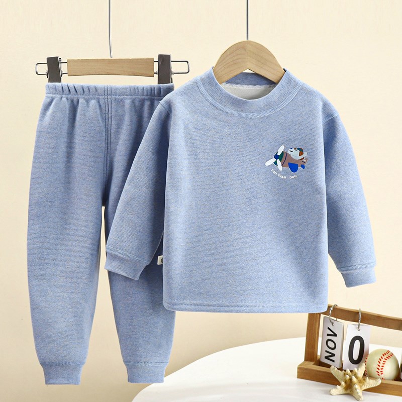 儿童保暖衣套装男童加绒加厚内衣冬季女孩宝宝无骨内穿打底家居服