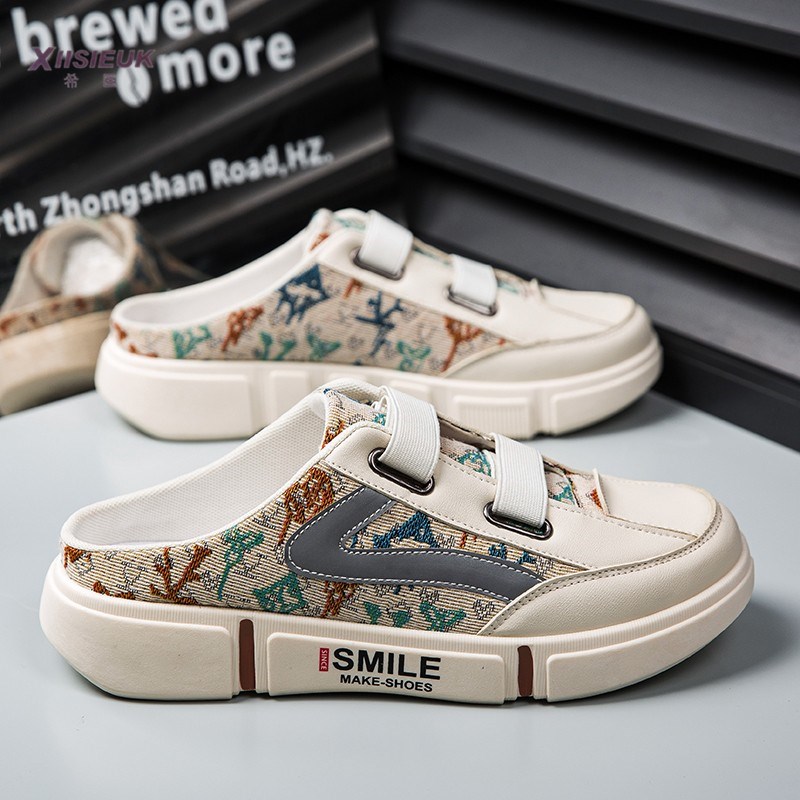 38小码半托鞋男花色潮流帆布鞋无后跟懒人休闲运动鞋踩跟厚底板鞋