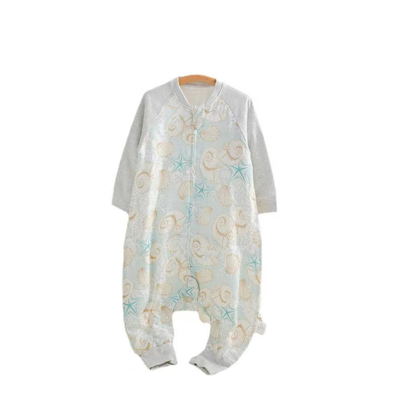 婴儿睡袋春夏竹棉竹纤维分腿连体衣6空调房儿童4层纱布薄款防踢服