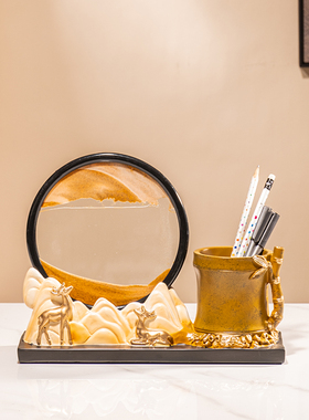 流沙画笔筒新年送领导老师老外办公室茶桌轻奢高级感摆件装饰礼物