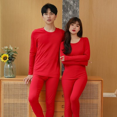 男士红色内衣套装本命年内衣女龙年属龙保暖纯棉秋衣秋裤德绒女款