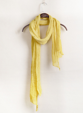 春夏季小尺寸围巾女亚麻窄超薄款围巾夏天搭配装饰丝巾Z姜黄浅灰