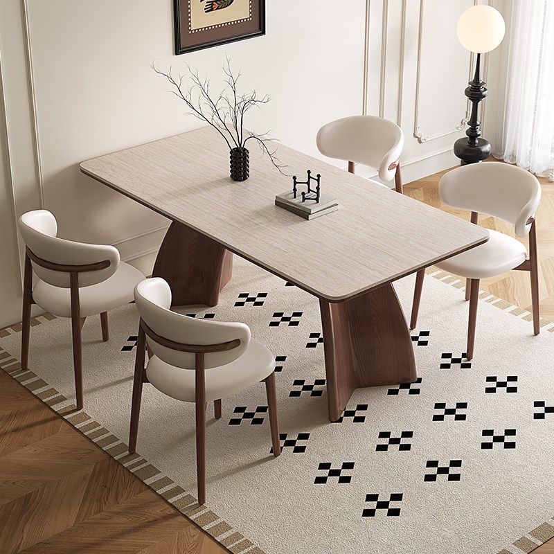 木缘古舍中古风洞石岩板餐桌胡桃色实木饭桌意式极简长方形餐桌椅,住宅家具,岩板餐桌,淘宝优惠券,粉丝福利购,淘宝优惠卷