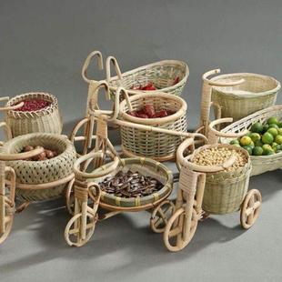 饰摆件 纯手工竹编水果篮干果盘创意家用收纳篮馒头筐竹篮子竹篓装