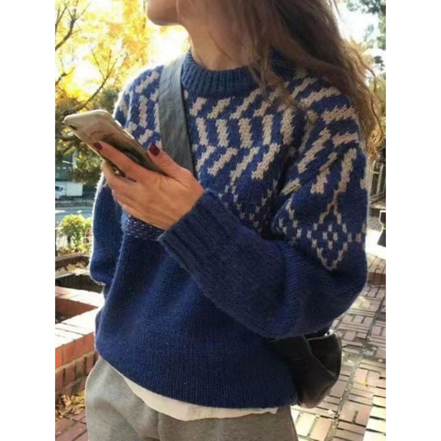 100%纯山羊绒毛衣女加厚提花拼色
