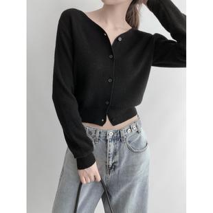 正反两面穿100%纯山羊绒针织开衫女短款2025新款时尚百搭毛衣外套