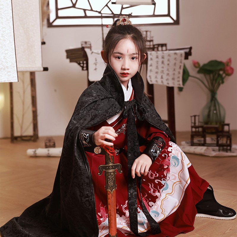 女童汉服花木兰表演服走秀武侠风古装儿童锦衣卫飞鱼服女孩国学服