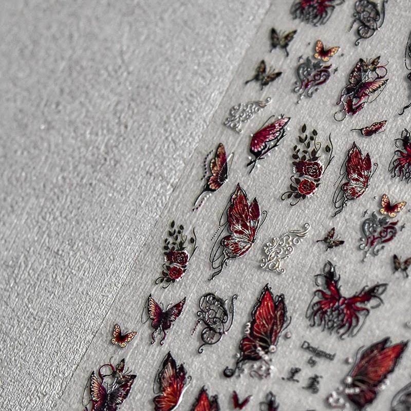 红色蝴蝶蕾丝链条美甲贴纸tomoni浮雕日系指甲贴纸复古美甲装饰品,3C数码配件,USB多功能数码宝,淘宝优惠券,粉丝福利购,淘宝优惠卷