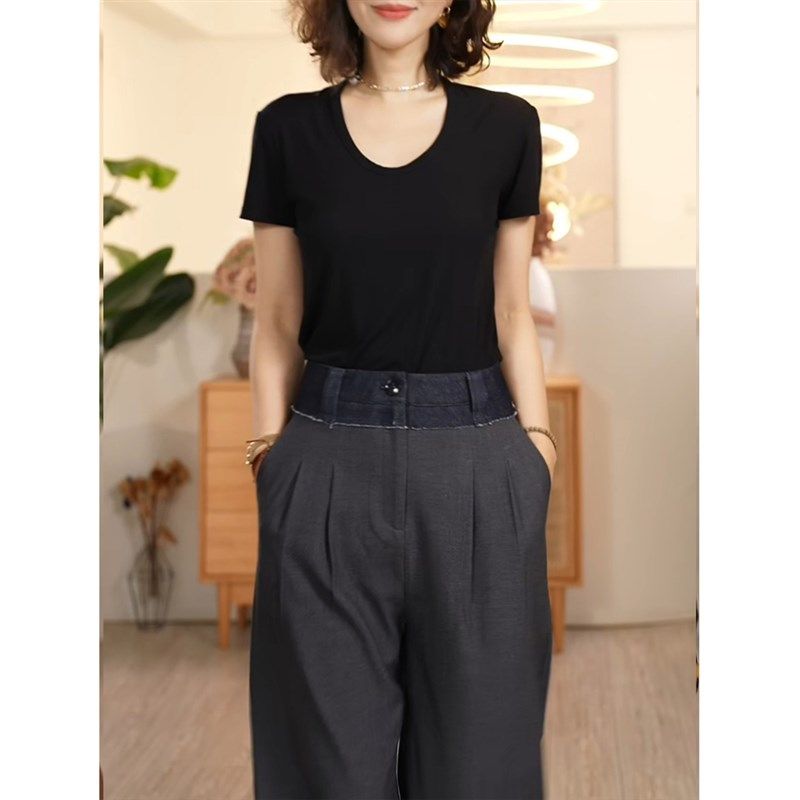 【叭哒不惑】  三七高腰裤   绵羊高腰百搭简约气质显瘦阔腿裤