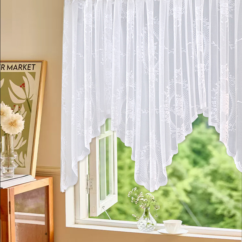 蕾丝白纱奶油风自粘魔术贴飘窗帘幔头半帘短帘门帘橱柜帘成品定制