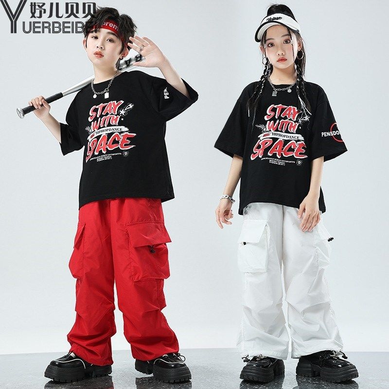 少儿嘻哈街舞hiphop演出服宽松套装男童架子鼓女童爵士舞表演潮装