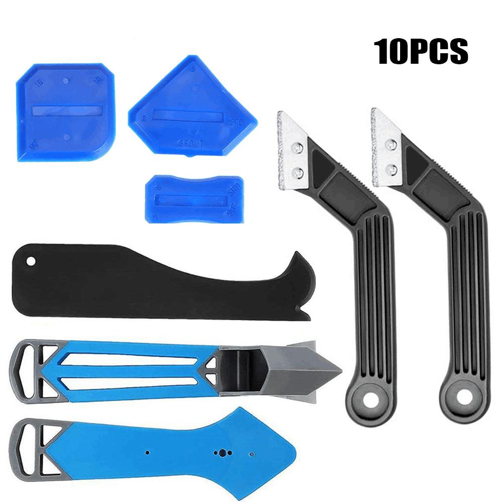 10件套密封胶美缝刮板玻璃胶去除铲刀斜角手柄刮耙 美缝工具