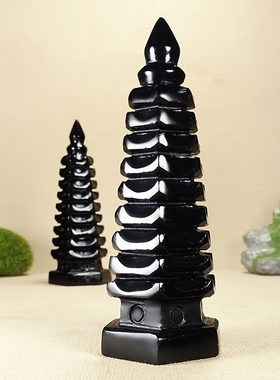天然黑玉石文昌塔摆件九层十三层塔玄关办公室书桌装饰祝福送礼品