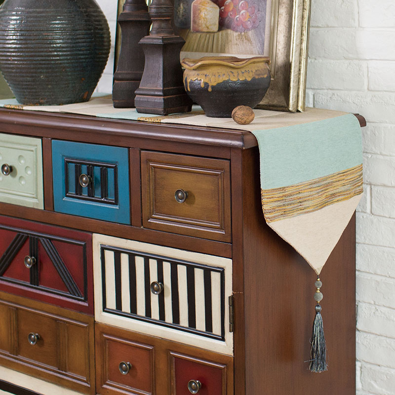 美式乡村复古做旧桌旗餐垫床旗 茶几旗 盘子垫隔热垫可订做